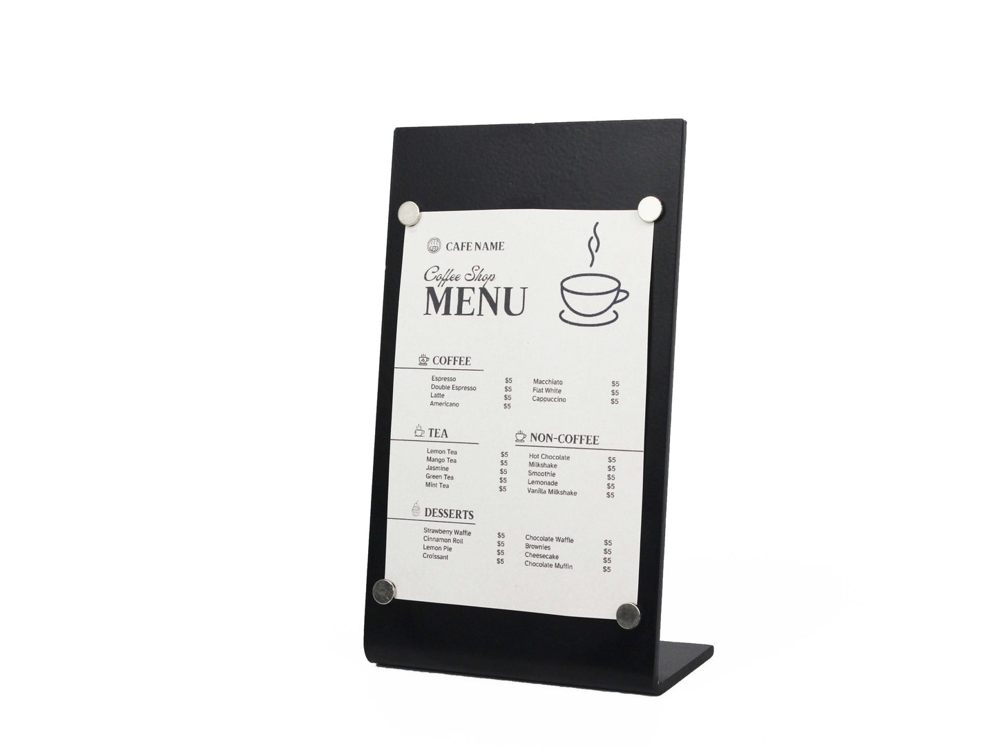 Kafeler ve restoranlar için masa menüsü sergileme standı.