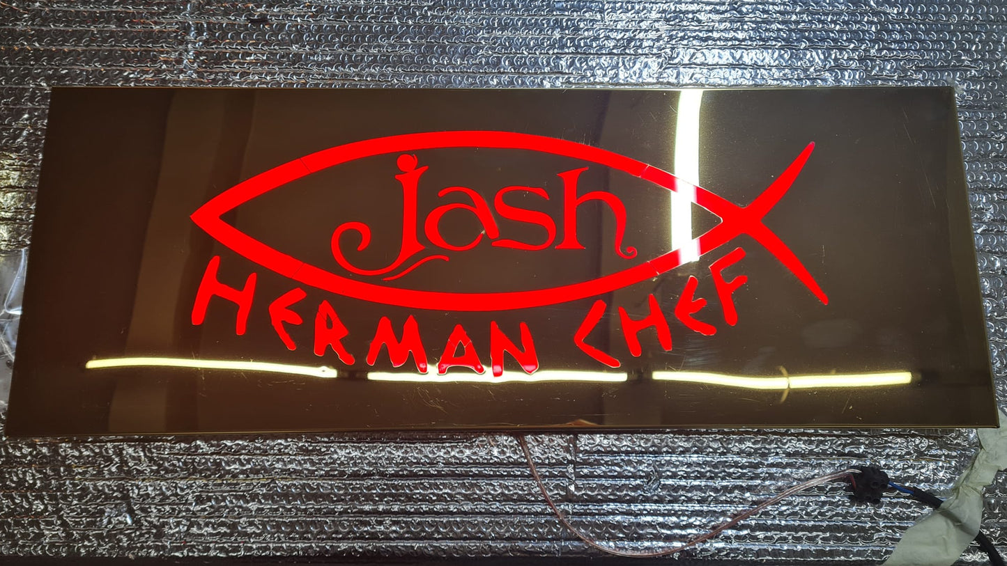 Restoran dış cephe ve giriş duvarında kullanılabilen ışıklı tabela