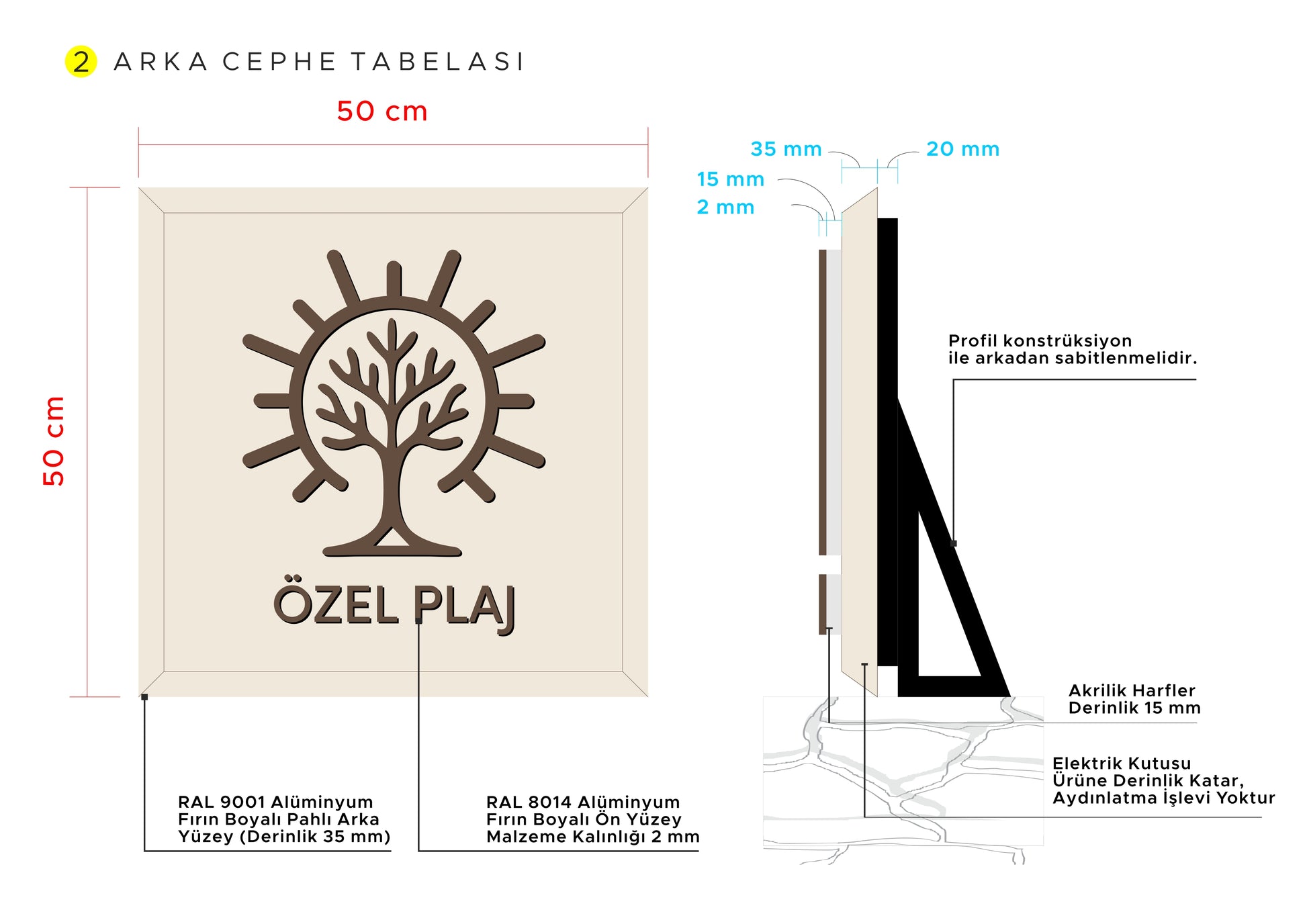 50x50 cm Nartugan Evleri özel plaj tabelası