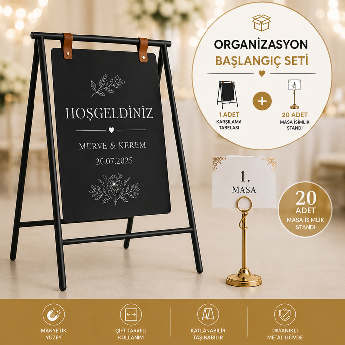 Organizasyon Tabela Seti | Karşılama Panosu ve Masa İsimlik Paketi