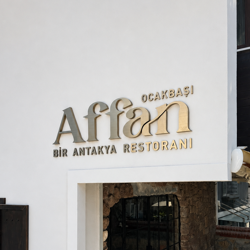 Affan Ocakbaşı logosuna özel hazırlanan metal harf tabela detayı