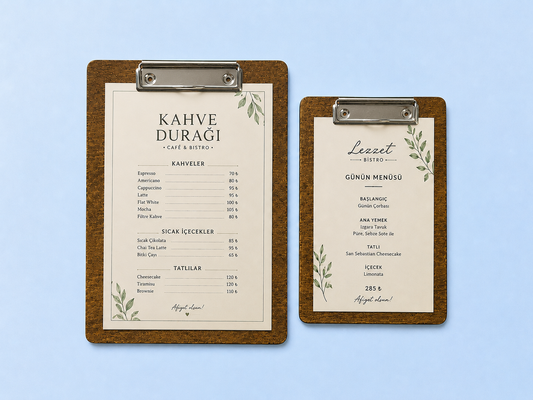 Kafe ve restoranlarda kullanılan ahşap fiyat listesi tutucu menü panosu