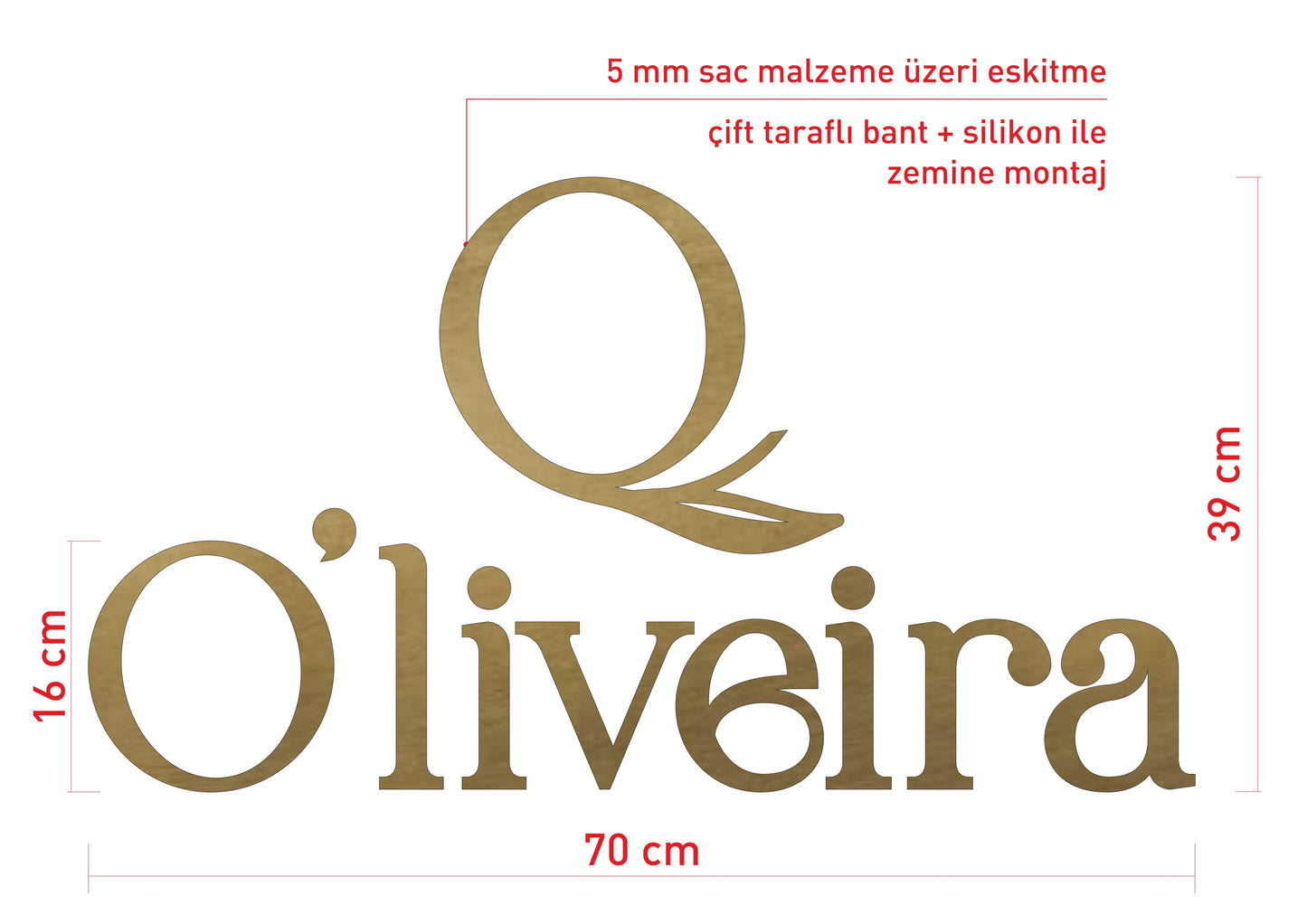 Cafe, otel ve işletme resepsiyonlarında kullanıma uygun özel üretim metal marka logosu