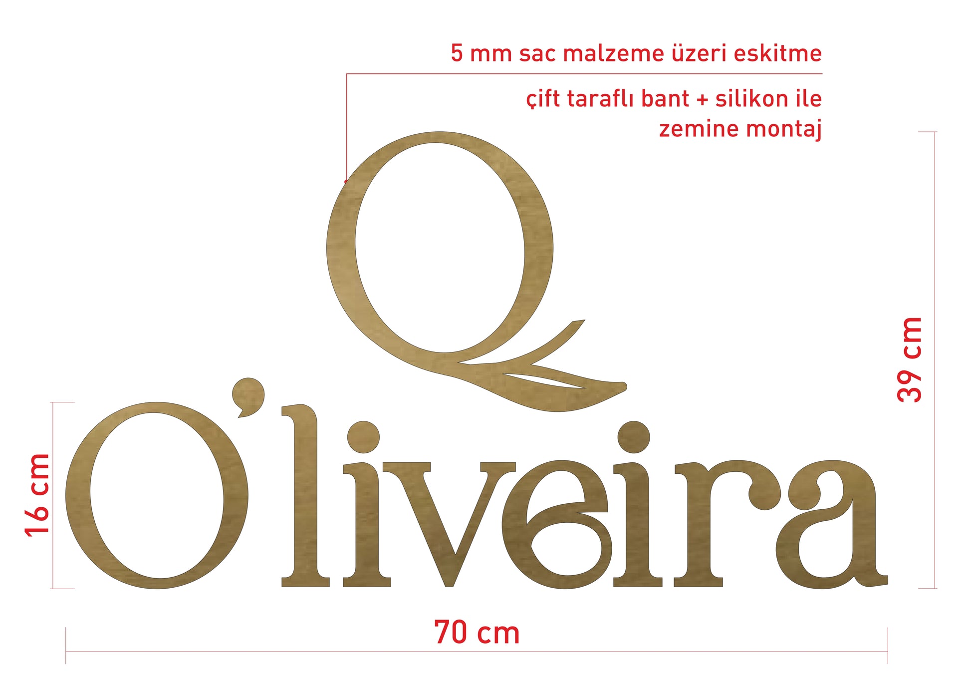 Cafe, otel ve işletme resepsiyonlarında kullanıma uygun özel üretim metal marka logosu