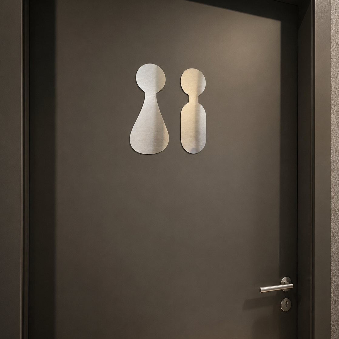Cafe tuvalet kapısı için minimal metal kadın erkek WC işareti