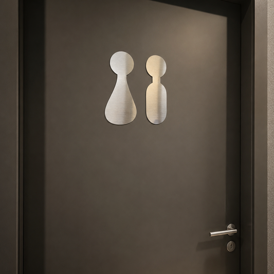 Cafe tuvalet kapısı için minimal metal kadın erkek WC işareti