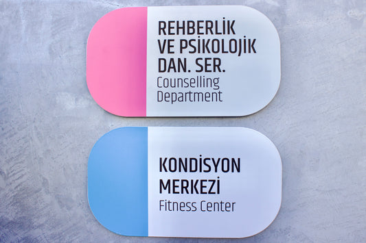 Danışma bölümü için kullanılan oda isimlik tabelası