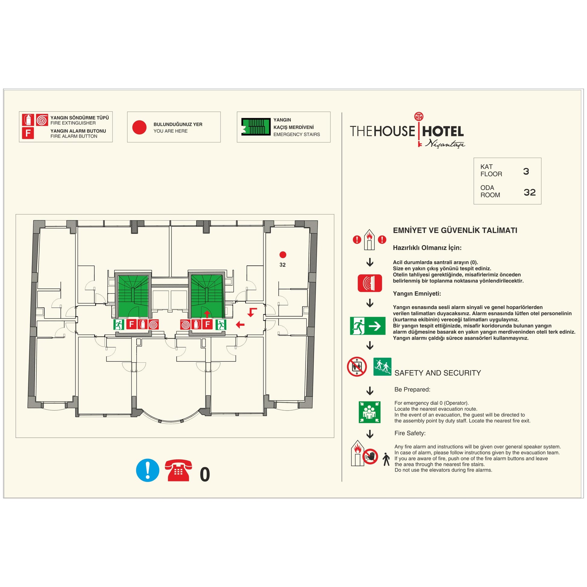 Denetim ve yönetmeliklere uygun kapı arkası montaj yangın kaçış planı.
