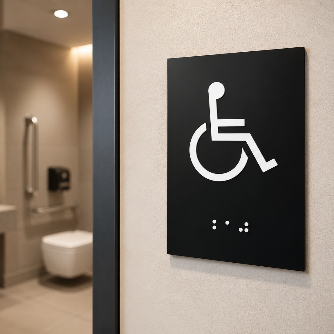 Engelsiz ve erişilebilir mekânlar için Braille WC yönlendirme işareti