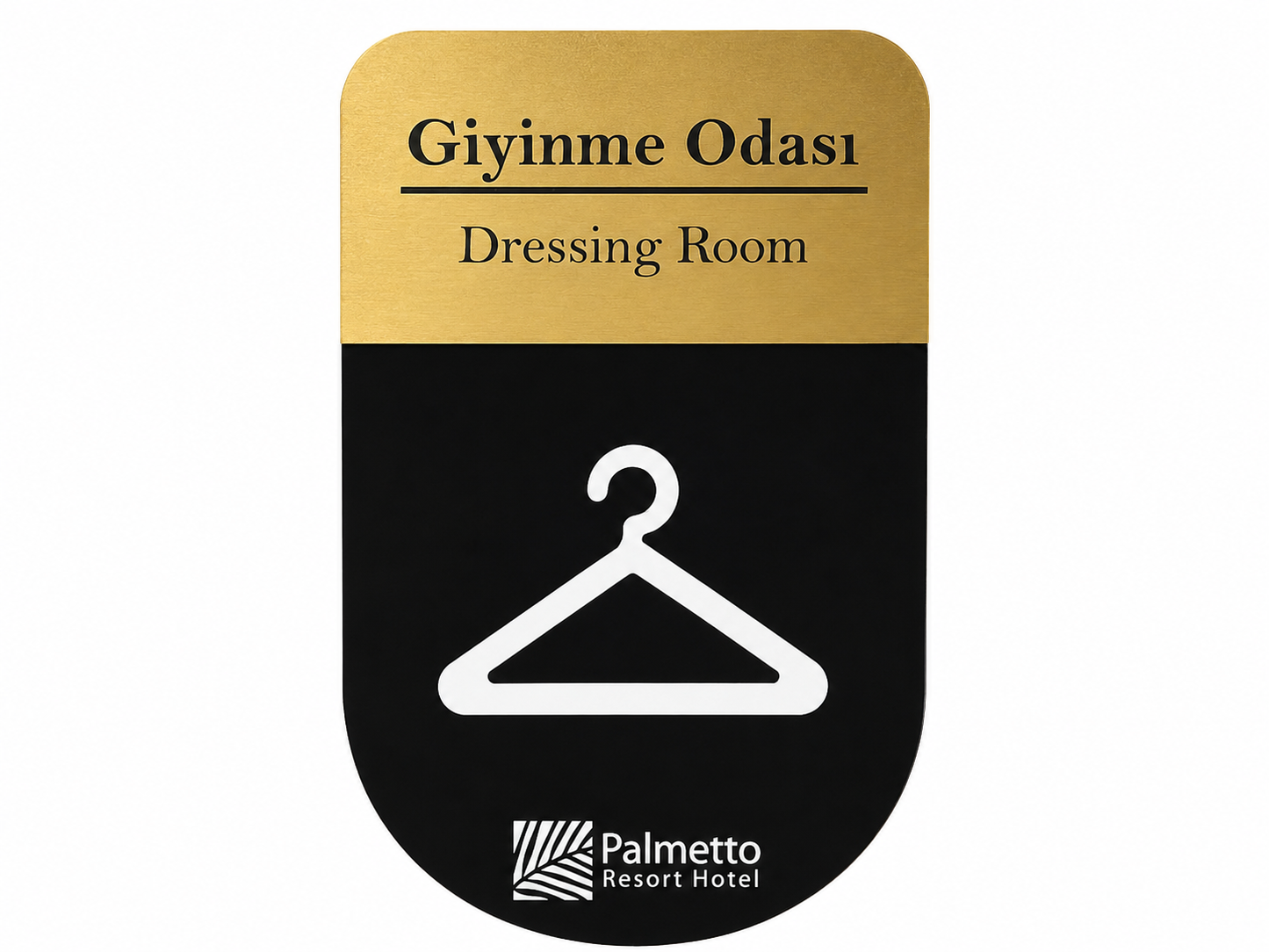 Giyinme odası kapısı için gold paslanmaz çelik yönlendirme tabelası.