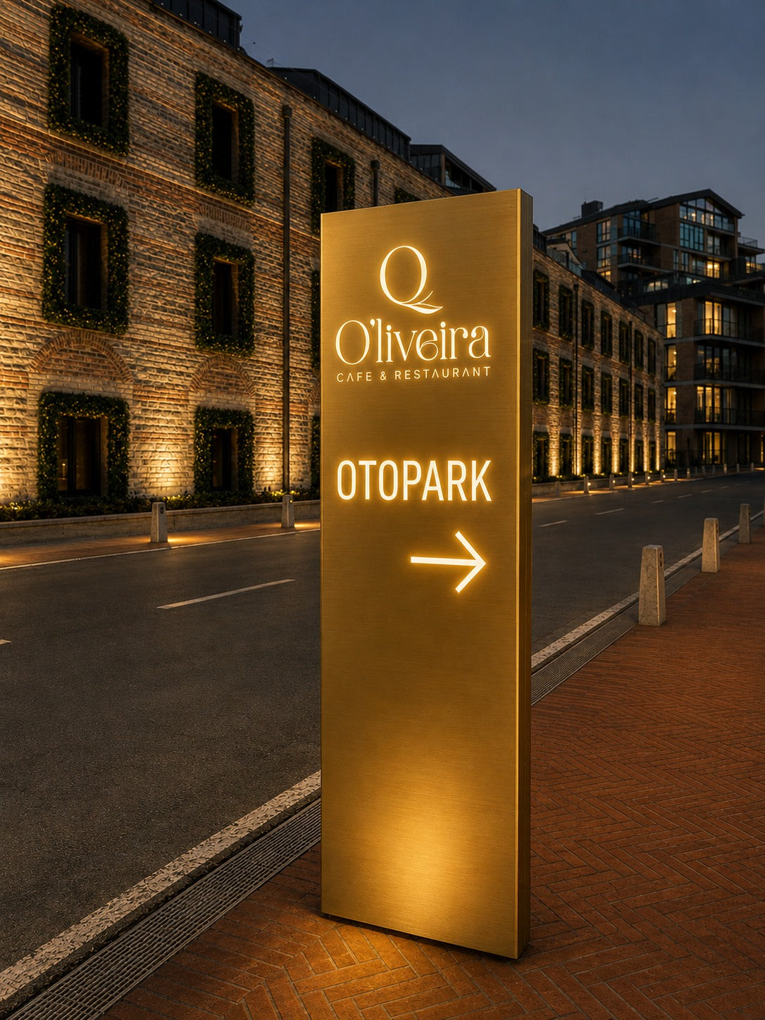 Oliveira Cafe & Restaurant için üretilen ışıklı otopark tabelası