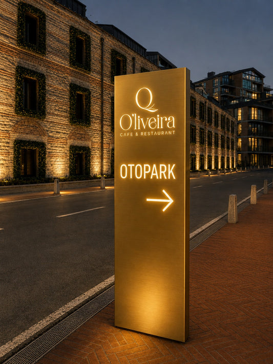 Oliveira Cafe & Restaurant için üretilen ışıklı otopark tabelası