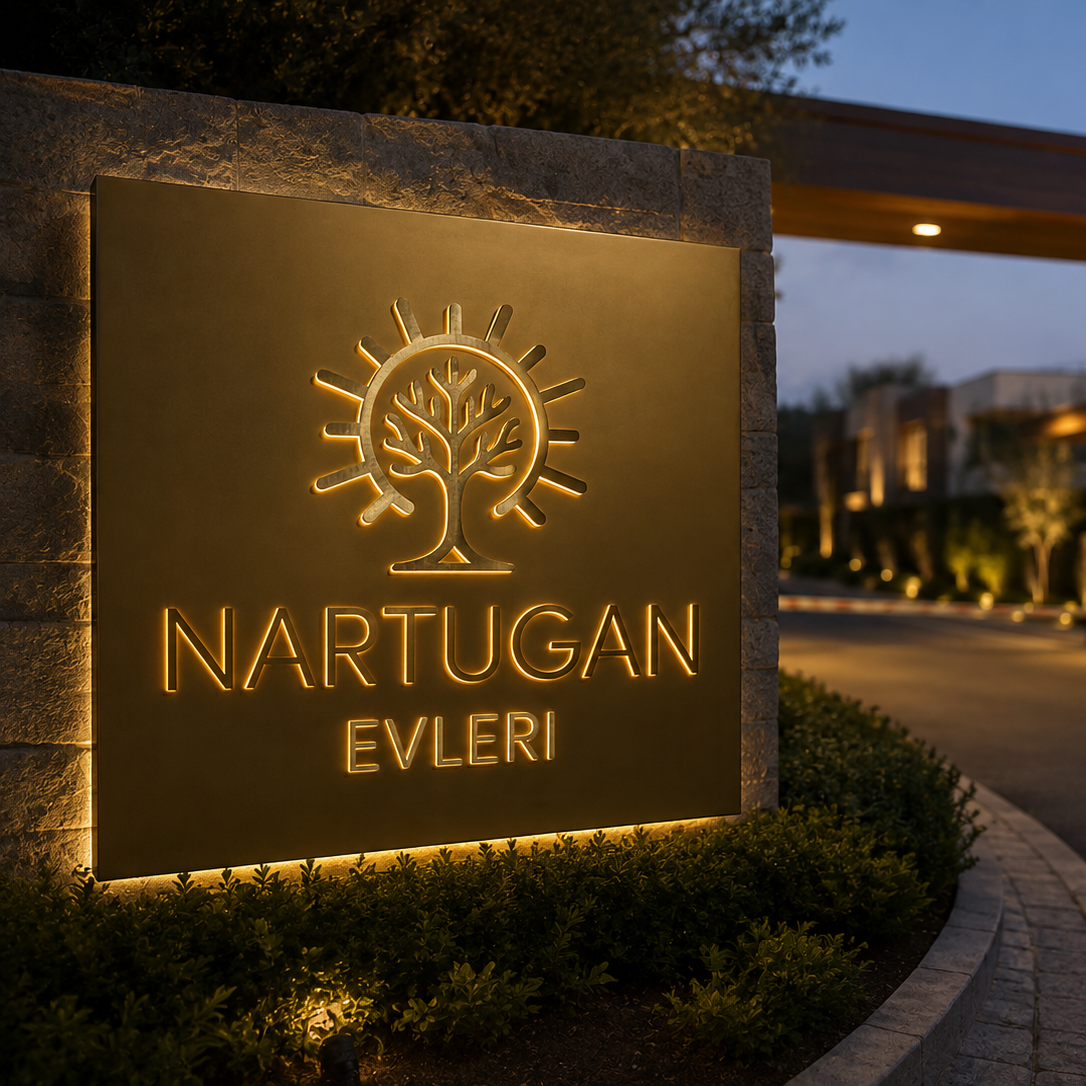 Nartugan Evleri için özel üretilen ışıklı site giriş tabelası