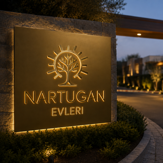 Nartugan Evleri için özel üretilen ışıklı site giriş tabelası