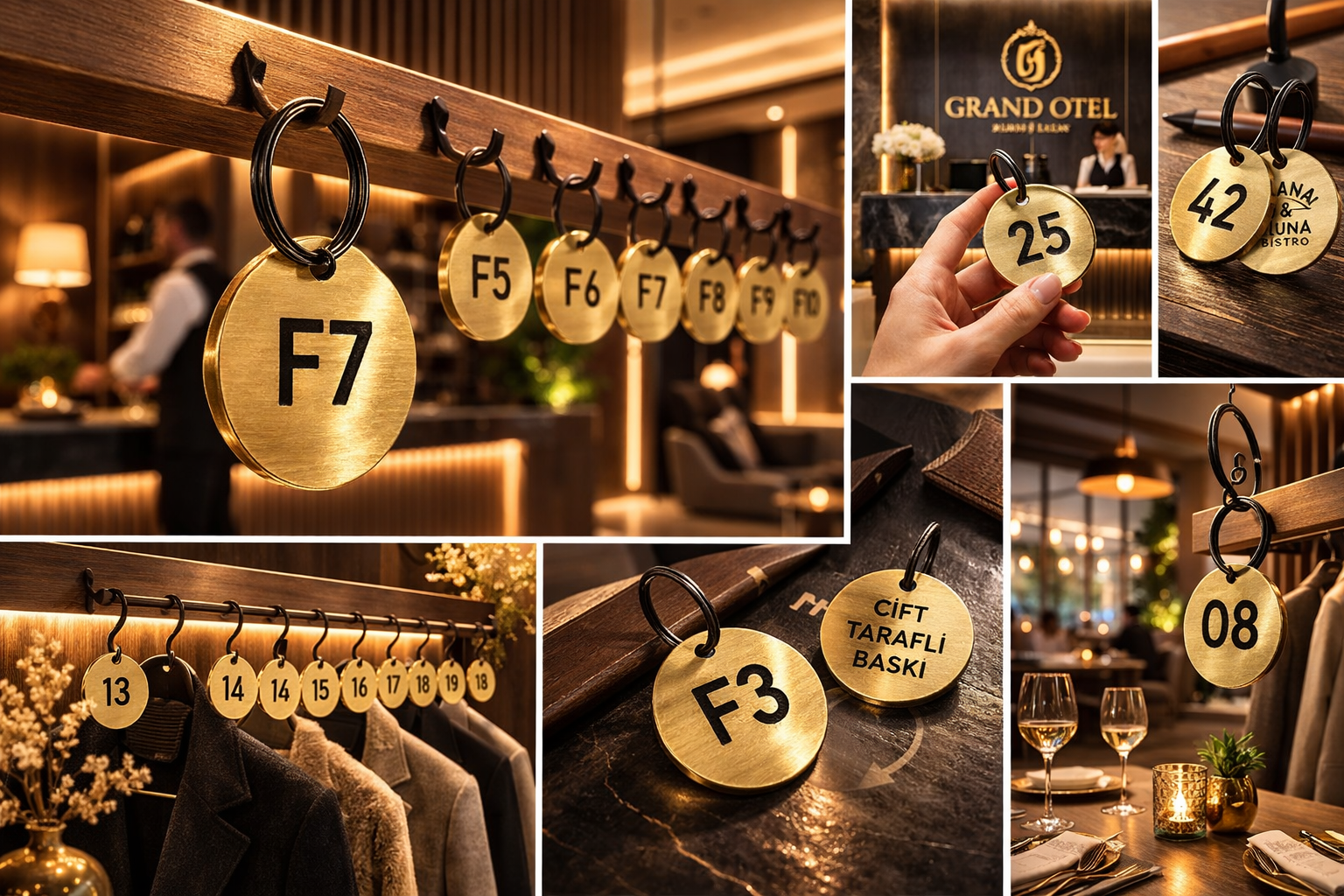 İşletmelere özel üretim çift taraflı baskılı pirinç vestiyer anahtarlığı