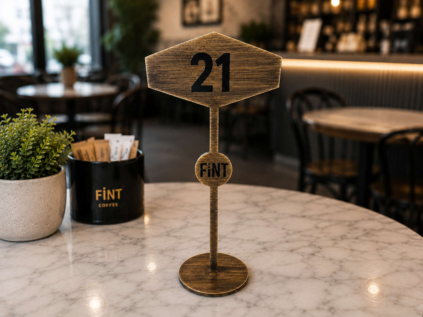 Kafe ve coffee shop kullanımı için Fint Coffee metal masa numaratörü