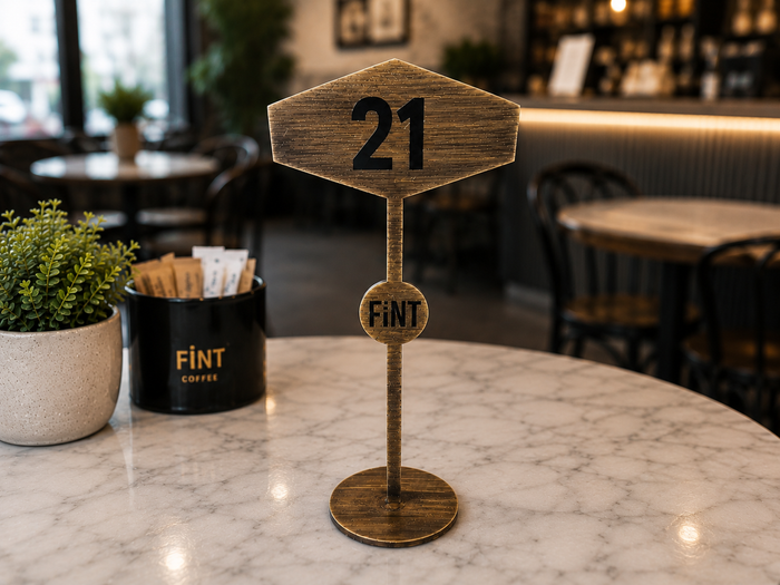 Kafe ve coffee shop kullanımı için Fint Coffee metal masa numaratörü