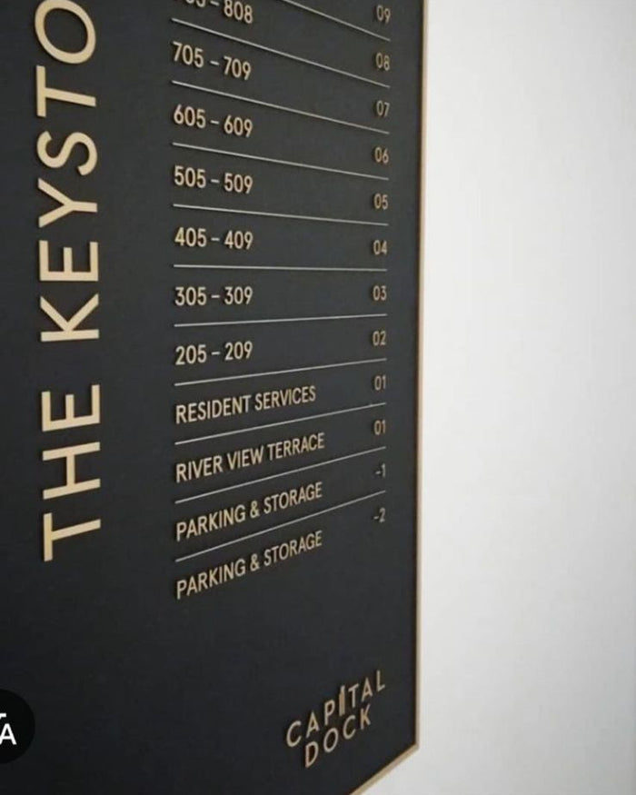 Otel lobi ve plaza girişlerinde kullanılan kabartma yazılı pleksi kat yönlendirme panosu.
