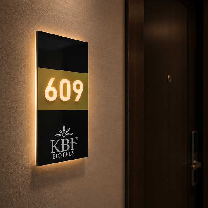 KBF Hotels için üretilen LED ışıklı otel oda numarası tabelası