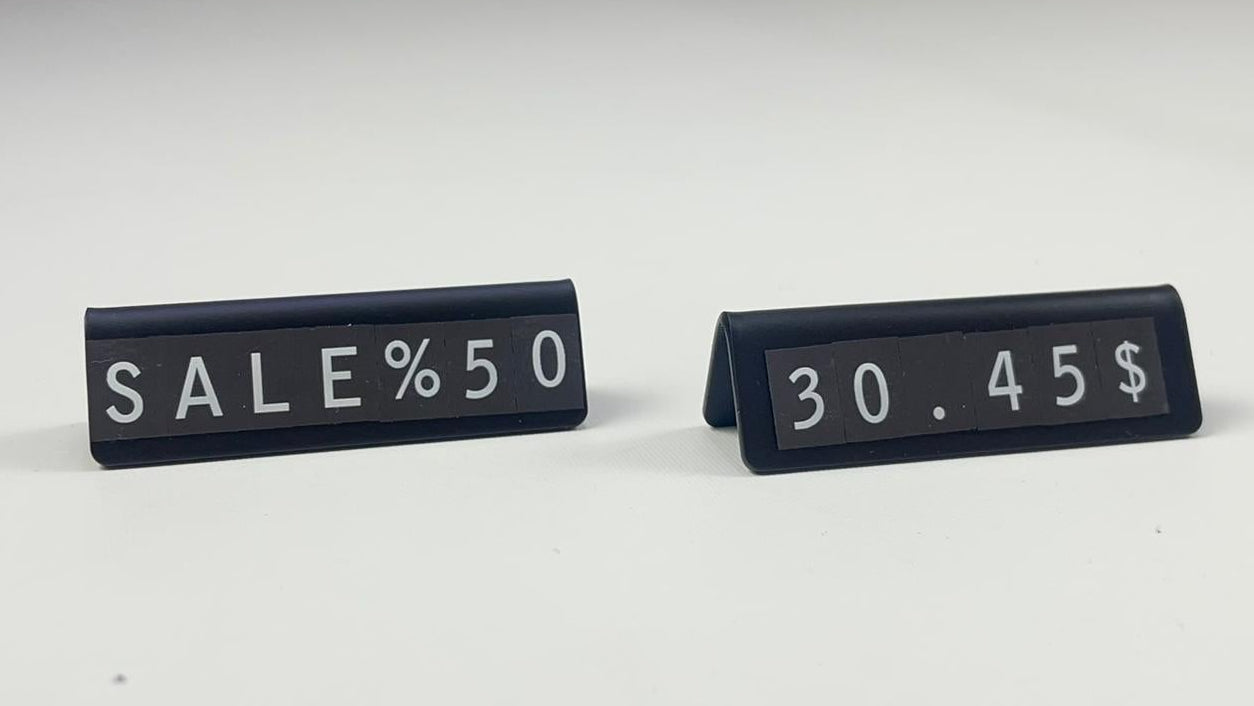 Siyah renkli manyetik metal fiyat etiketi standı, değiştirilebilir rakam sistemi ile mağaza vitrini için masaüstü kullanım