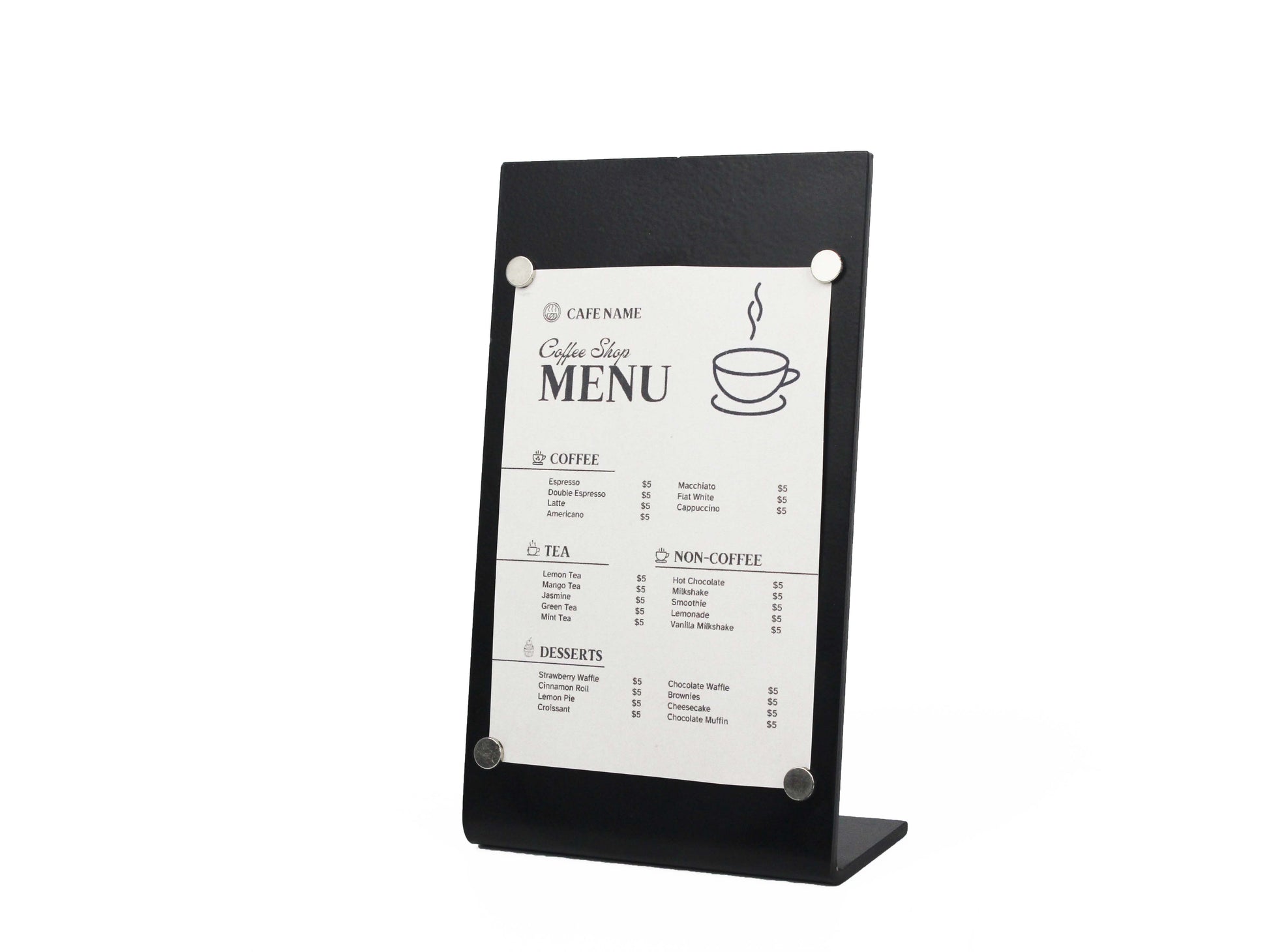 Kafeler ve restoranlar için masa menüsü sergileme standı.