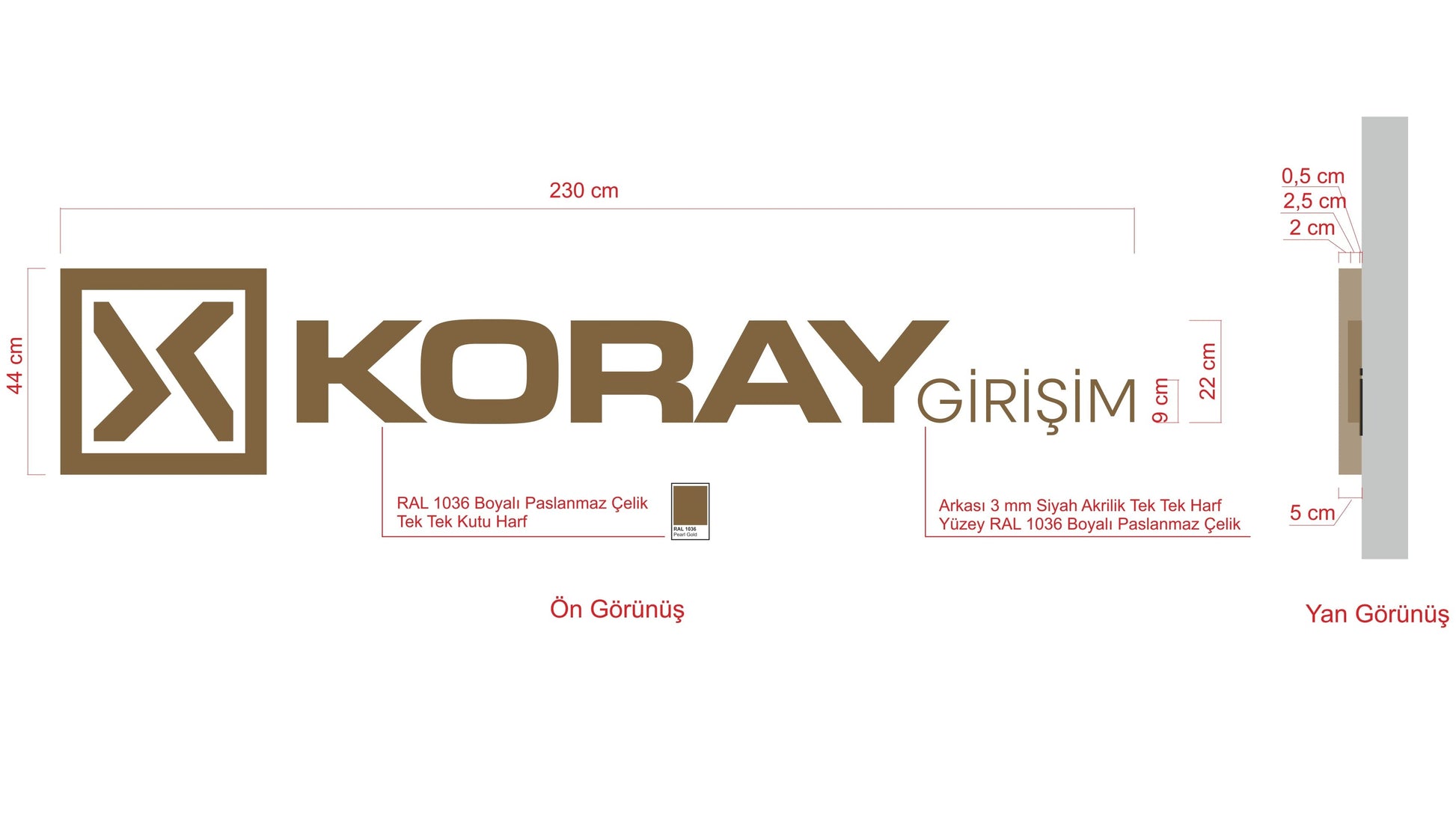 Ofis giriş duvarında kullanılan özel üretim metal firma logo ve duvar tabelası