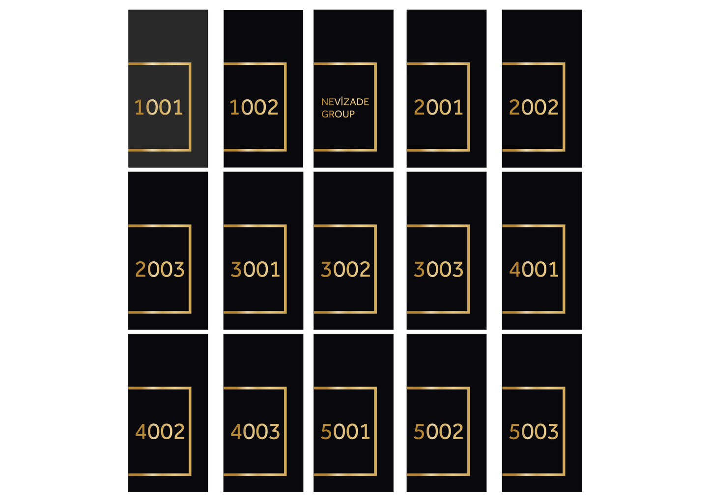 Nevizade Group için üretilen siyah ve gold detaylı metal otel oda numarası