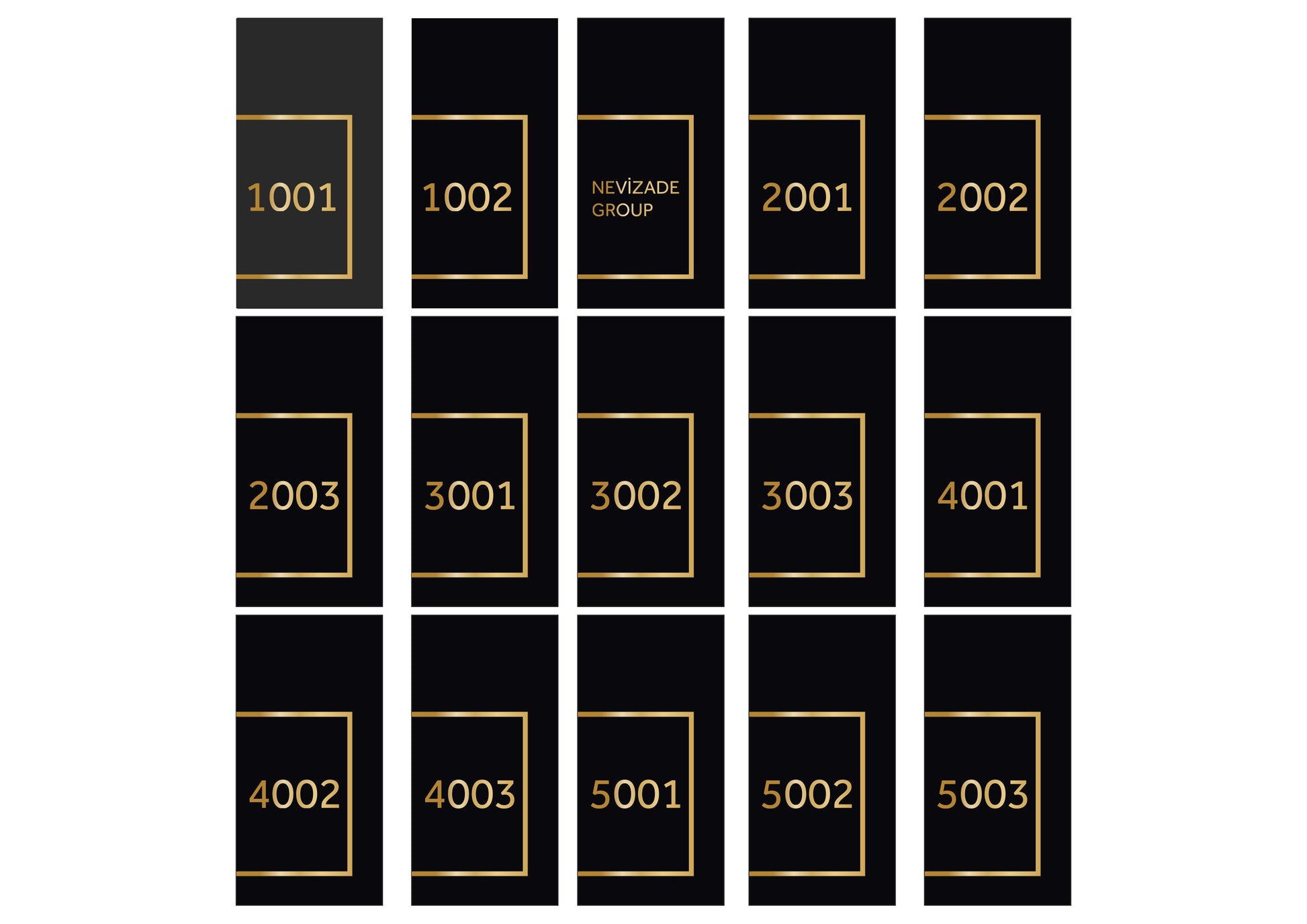 Nevizade Group için üretilen siyah ve gold detaylı metal otel oda numarası