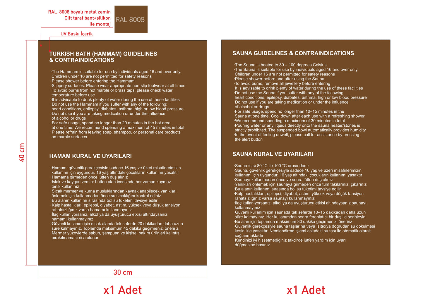 Hamam Sauna Uyarı Bilgilendirme Yazıları