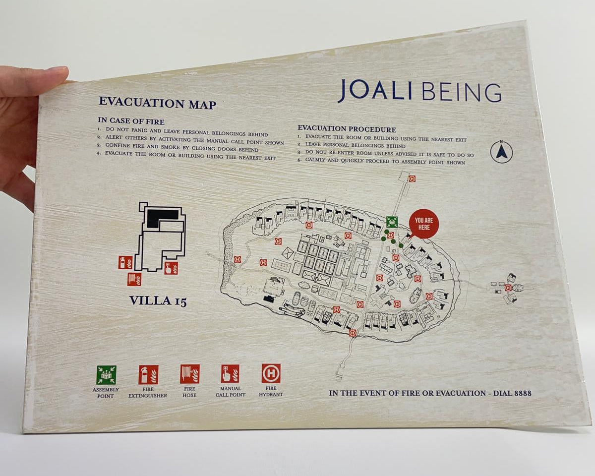 Otele özel plan yerleşimiyle hazırlanan yangın kaçış haritası
