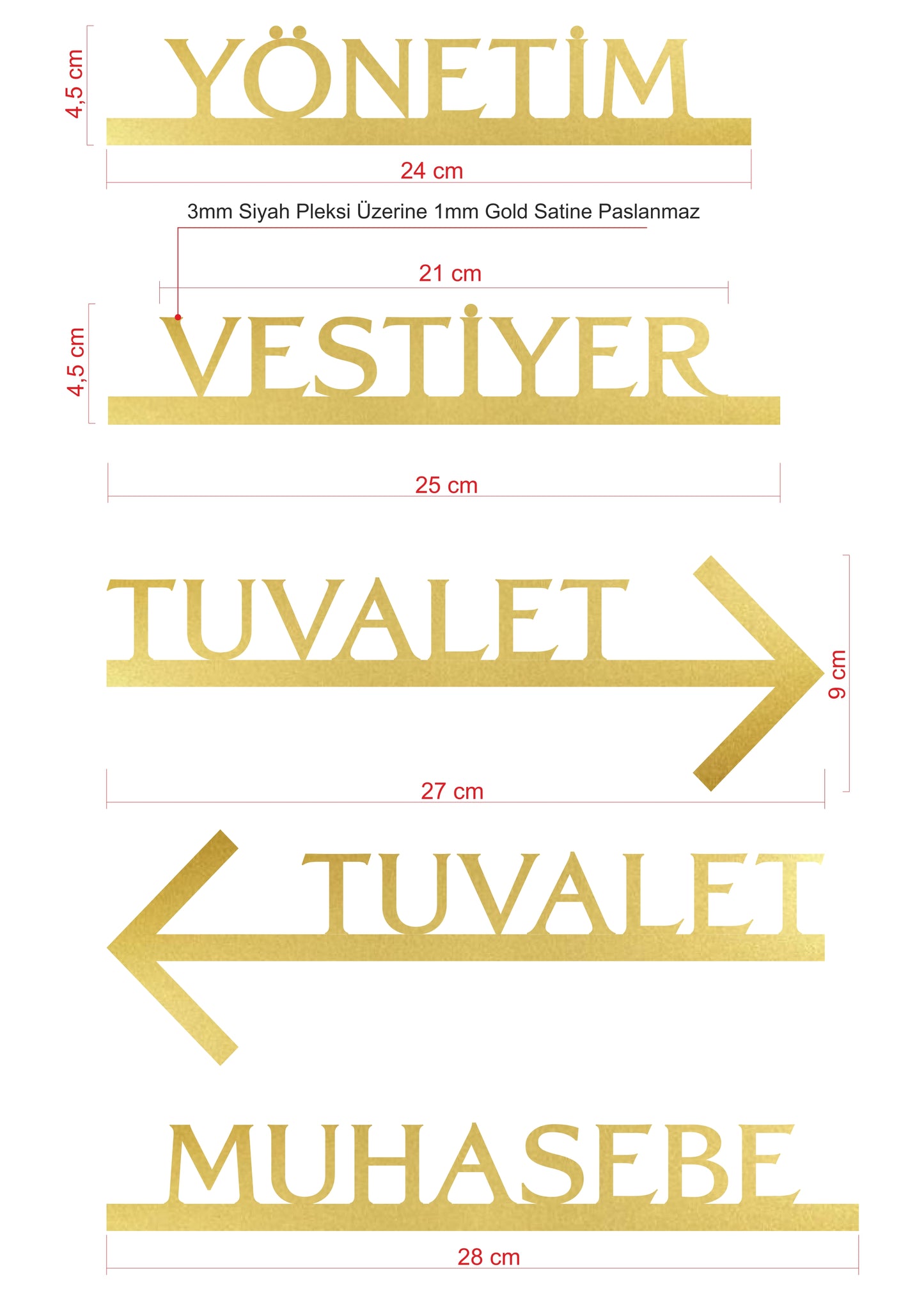 İşletmeye özel yazı ile hazırlanan tek satır metal kapı ve bölüm tabelası