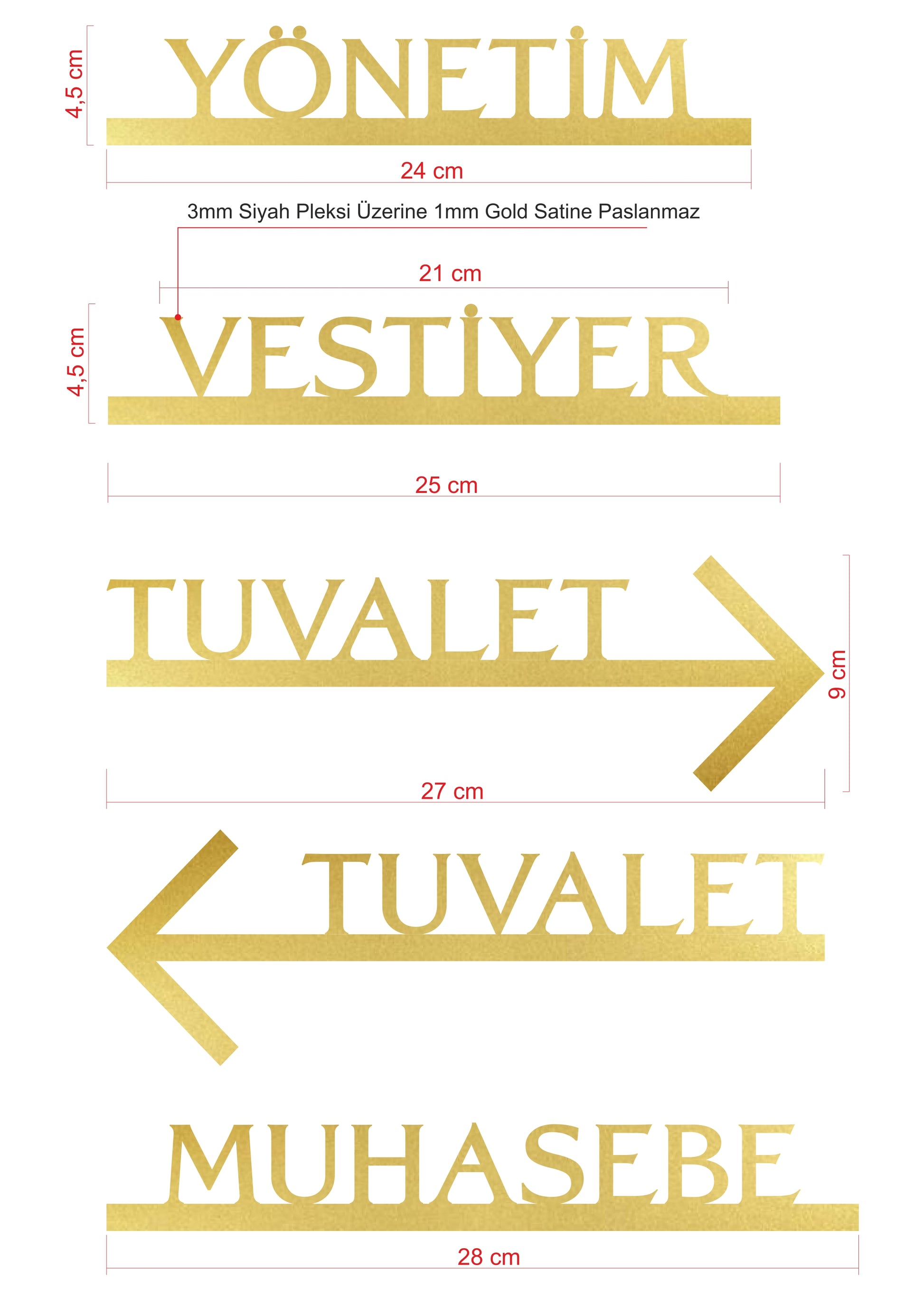 İşletmeye özel yazı ile hazırlanan tek satır metal kapı ve bölüm tabelası