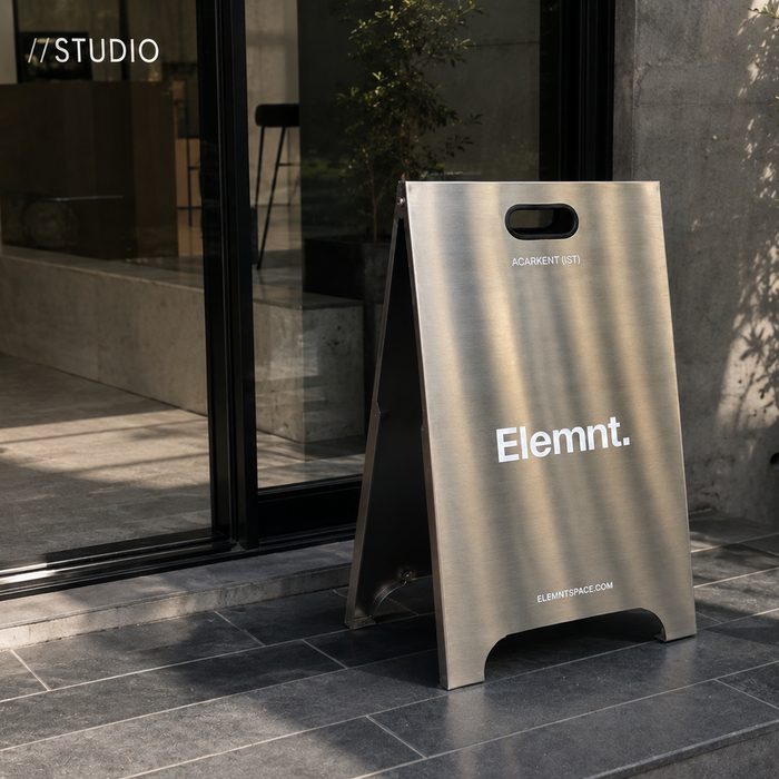Elemnt için üretilen 40x65 cm paslanmaz A tipi tabela