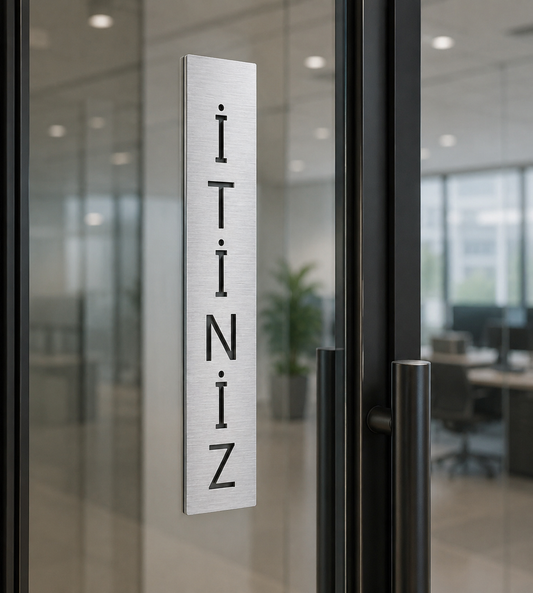 Paslanmaz çelik itiniz çekiniz kapı tabelası silver renk 2'li set