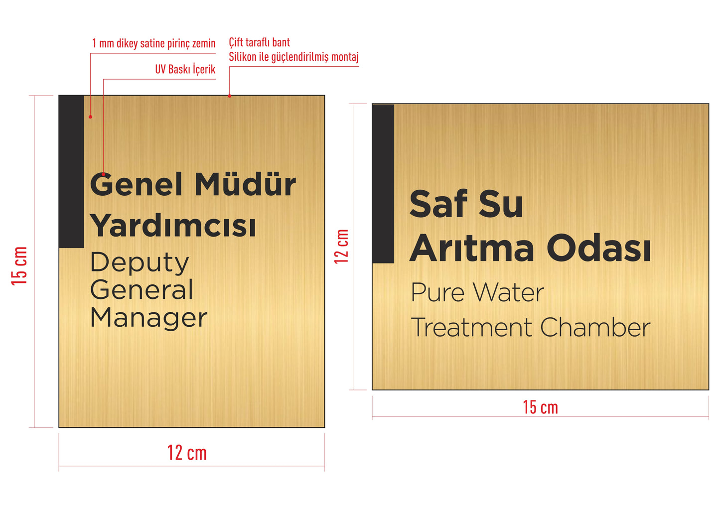 Ofis, klinik, otel ve ticari işletmeler için pirinç yönlendirme tabelası ve oda isimliği.
