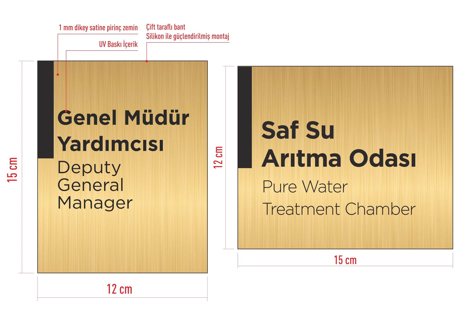 Ofis, klinik, otel ve ticari işletmeler için pirinç yönlendirme tabelası ve oda isimliği.