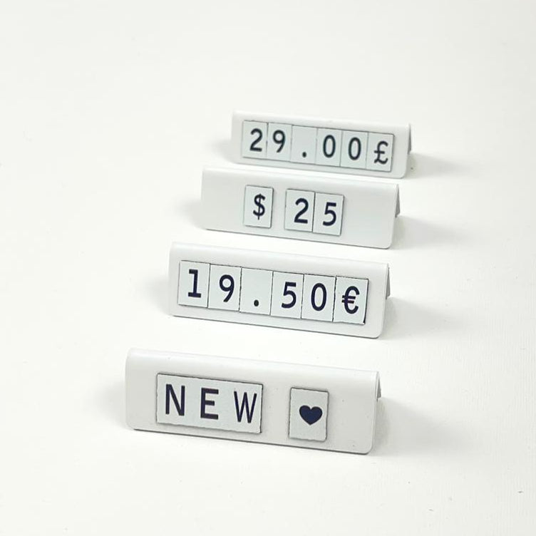 Vitrin içi kullanım için manyetik fiyat standı, 5x1,5 cm metal gövde tasarımı.